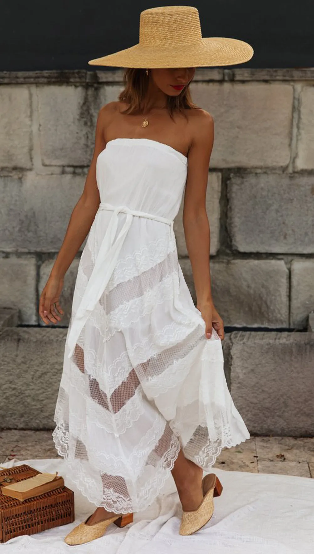 Chest Wrap Irregular White Dress