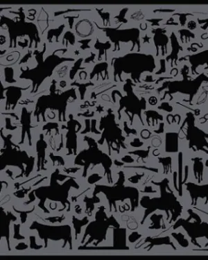 CLSCRFSILHOUETTE--Charcoal Scarf Silk Cowboy Silhouette - 34"