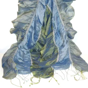 Cotton and Silk Ruffle Scarf - Denim