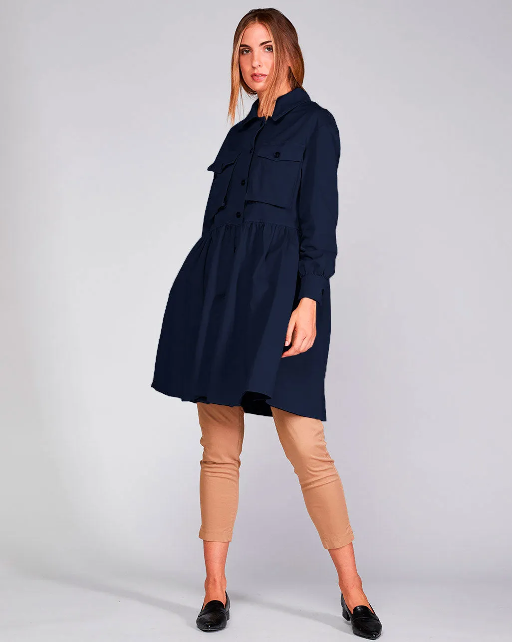 Cotton Tierd Ruffle Patch Pocket Overcoat