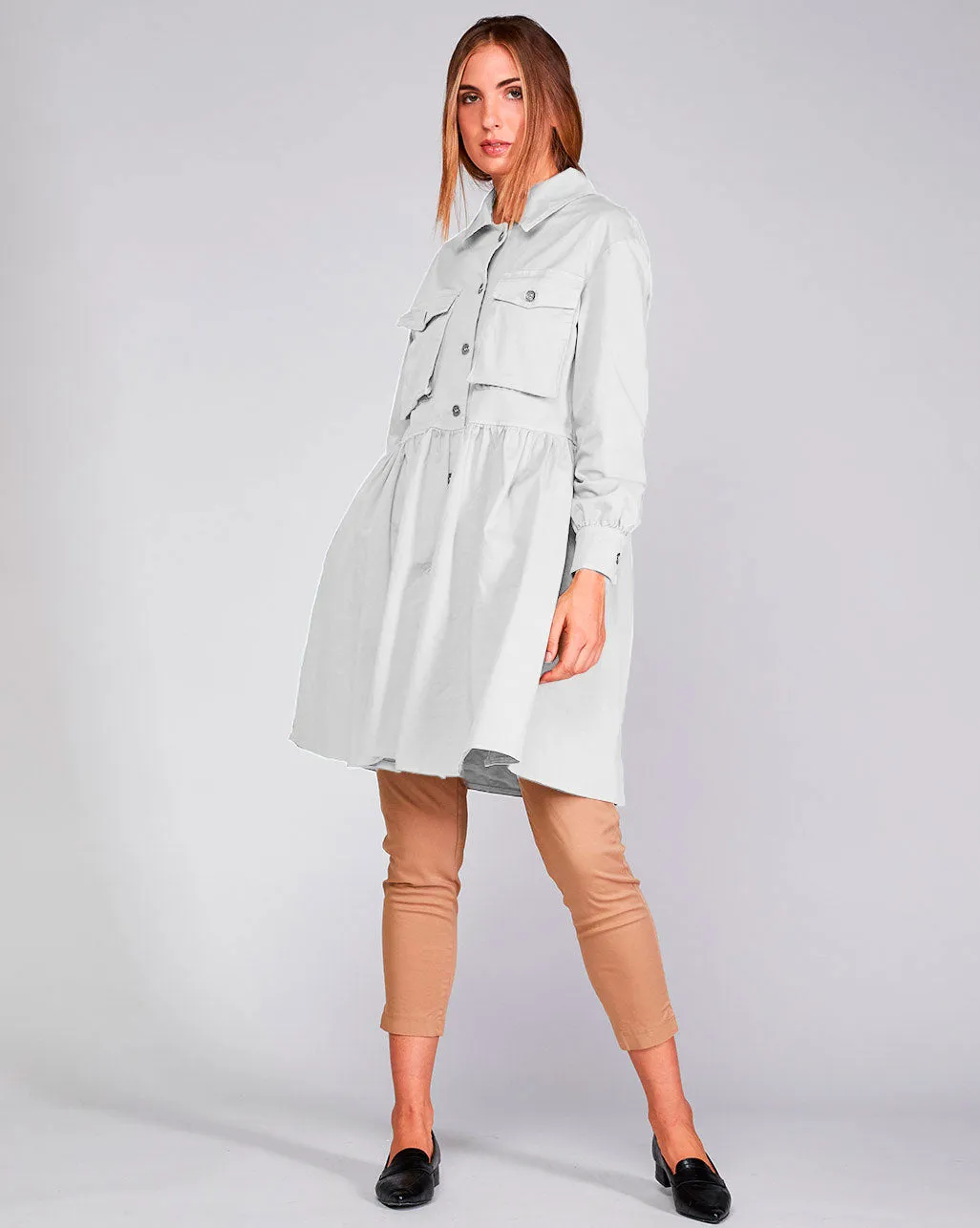 Cotton Tierd Ruffle Patch Pocket Overcoat