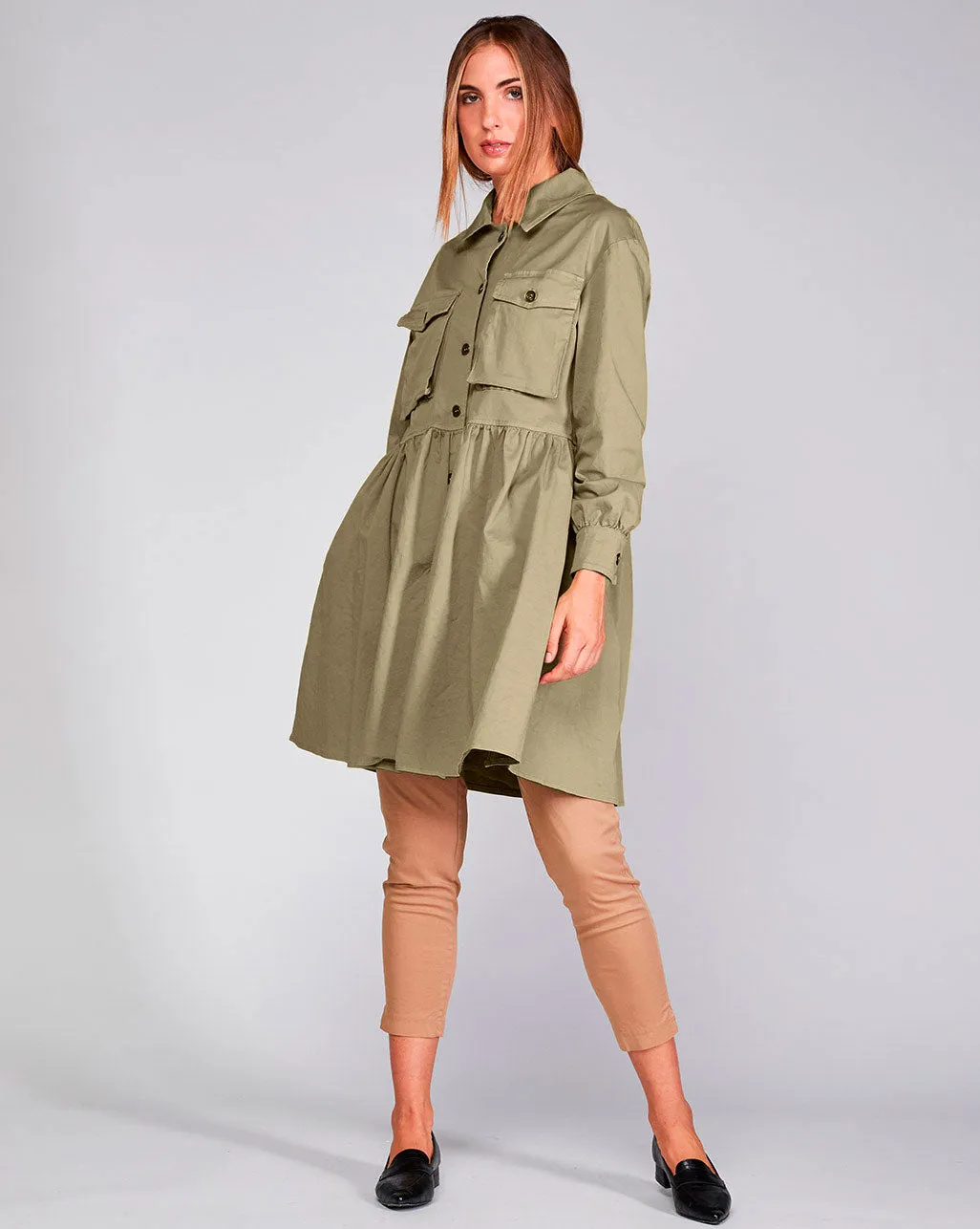 Cotton Tierd Ruffle Patch Pocket Overcoat