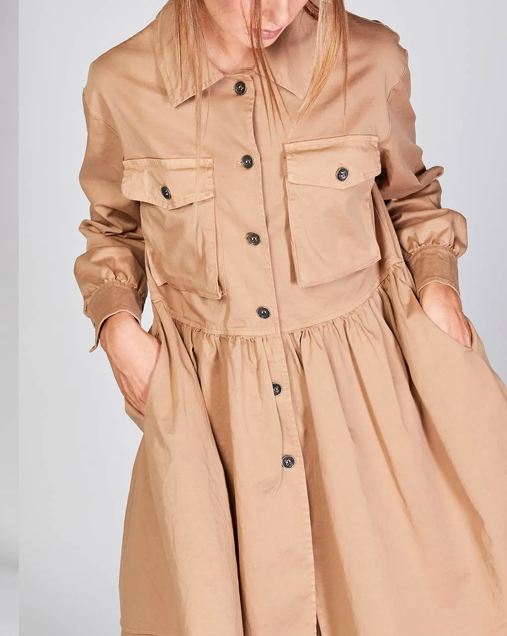 Cotton Tierd Ruffle Patch Pocket Overcoat