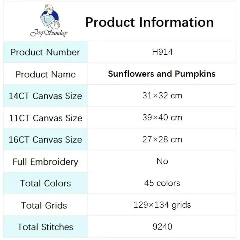 Counted Cross Stitch Kits Sunflower and Pumpkin