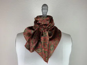 CR Red, Green and Tan Paisley Silk Scarf