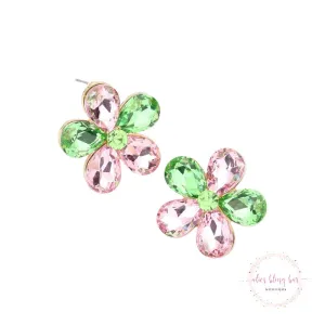 Crystal Bloom - Pink & Green Stud Earrings