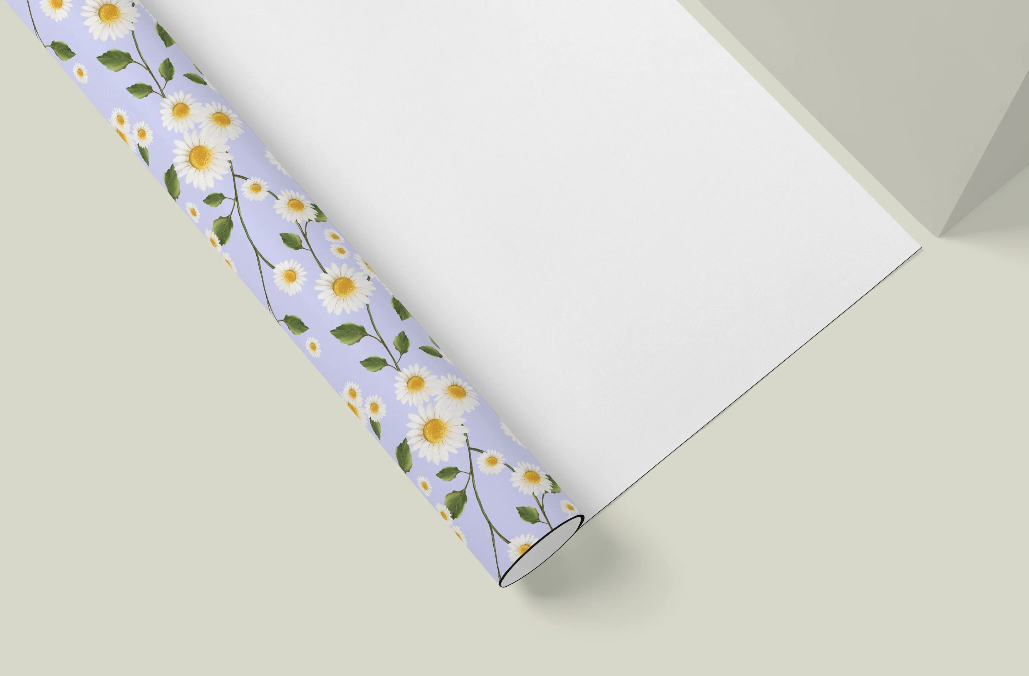 Daisy Flowers in Blue Wrapping Paper - 5 Sheets
