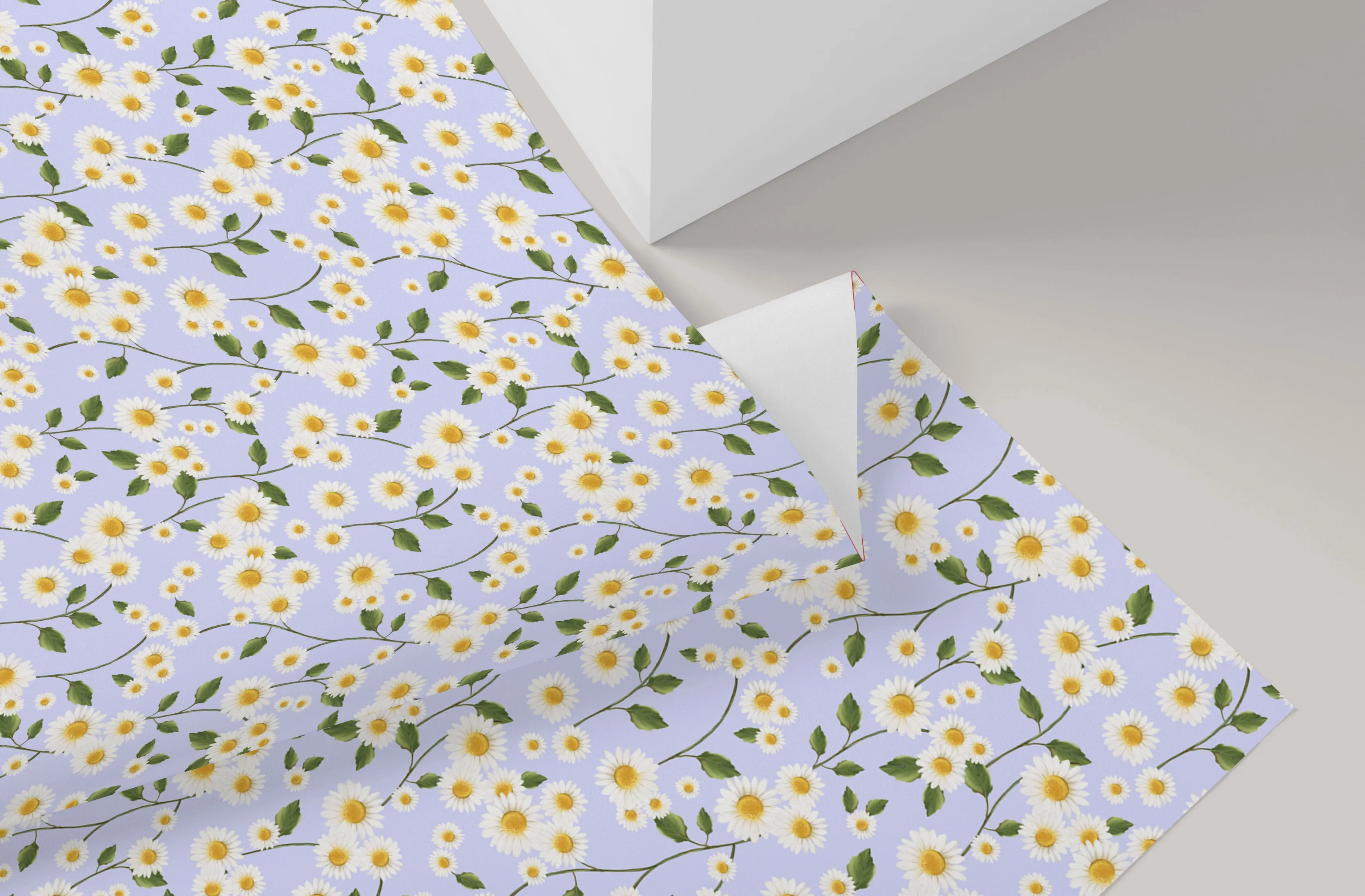 Daisy Flowers in Blue Wrapping Paper - 5 Sheets