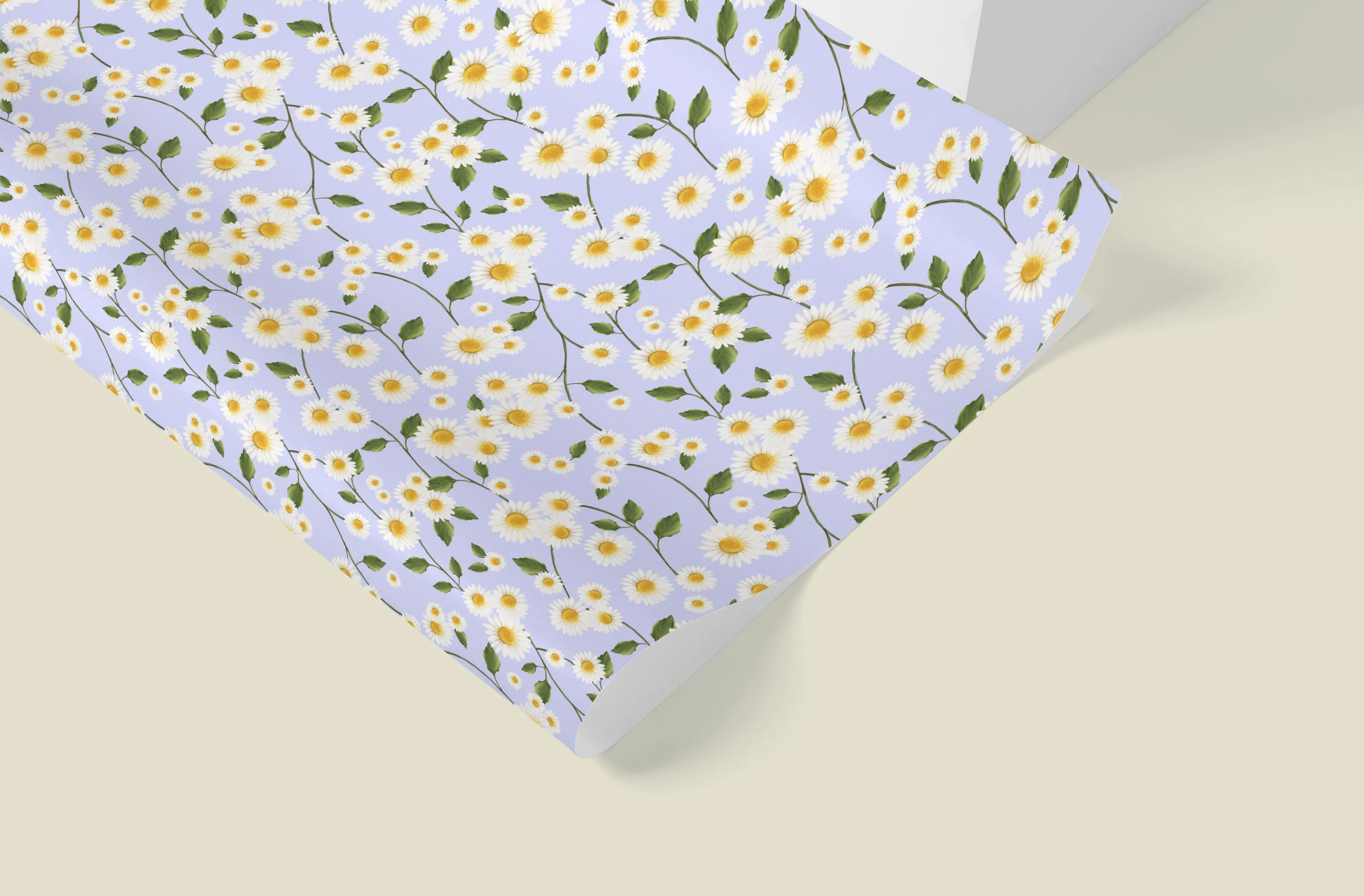 Daisy Flowers in Blue Wrapping Paper - 5 Sheets