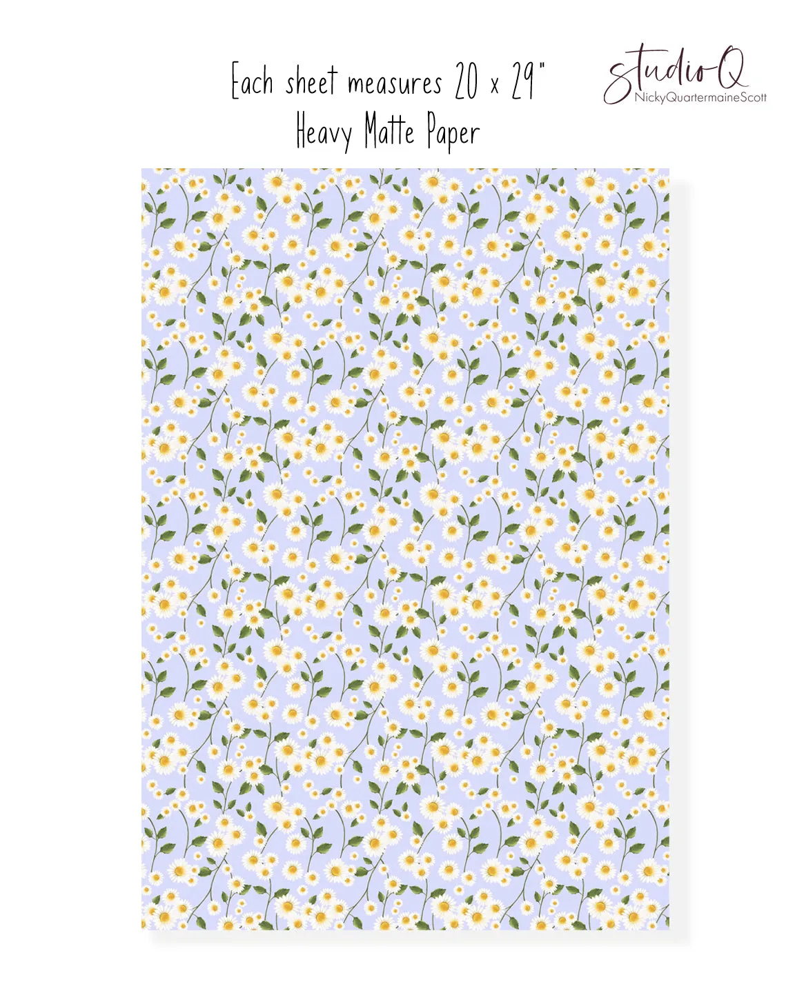 Daisy Flowers in Blue Wrapping Paper - 5 Sheets