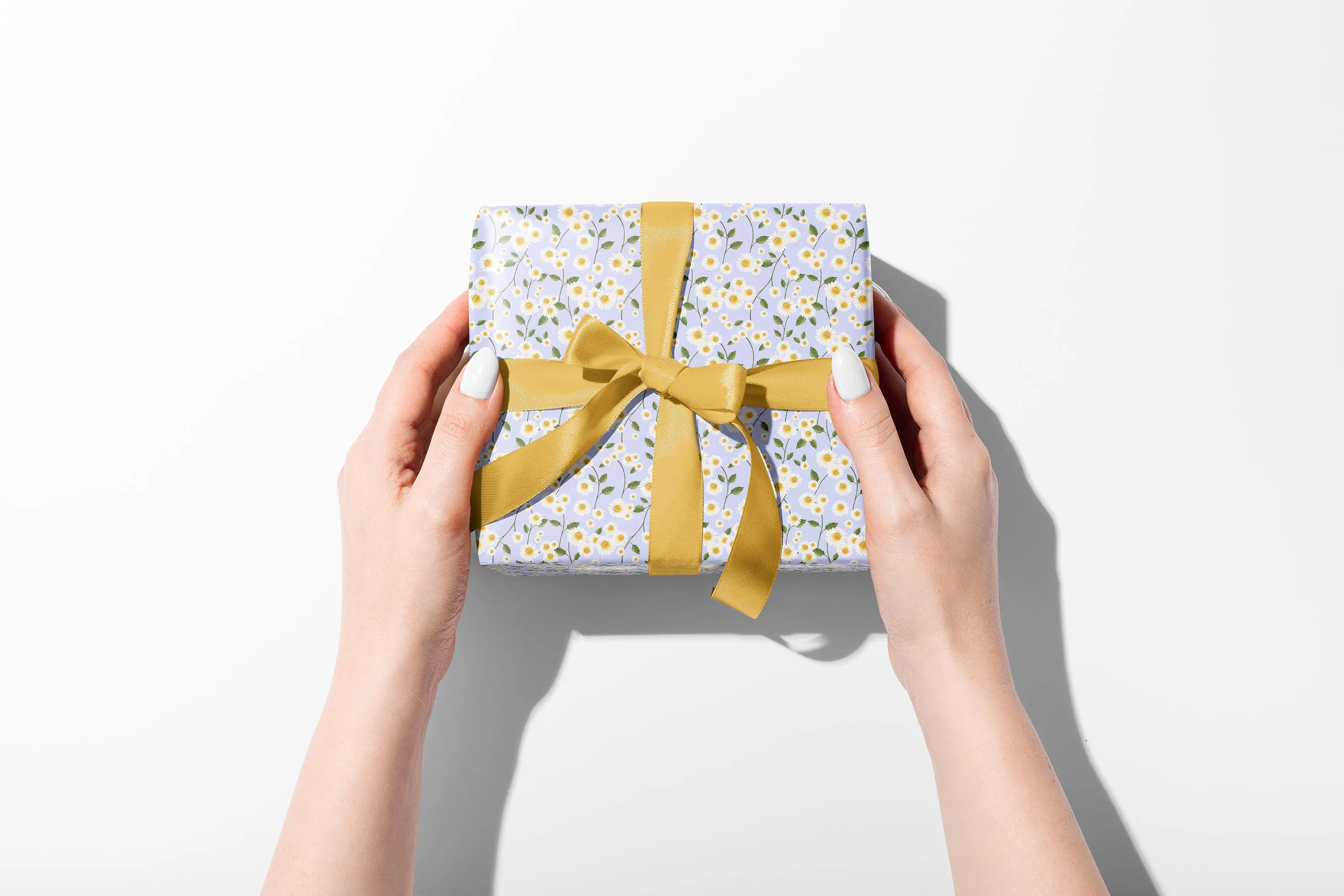 Daisy Flowers in Blue Wrapping Paper - 5 Sheets