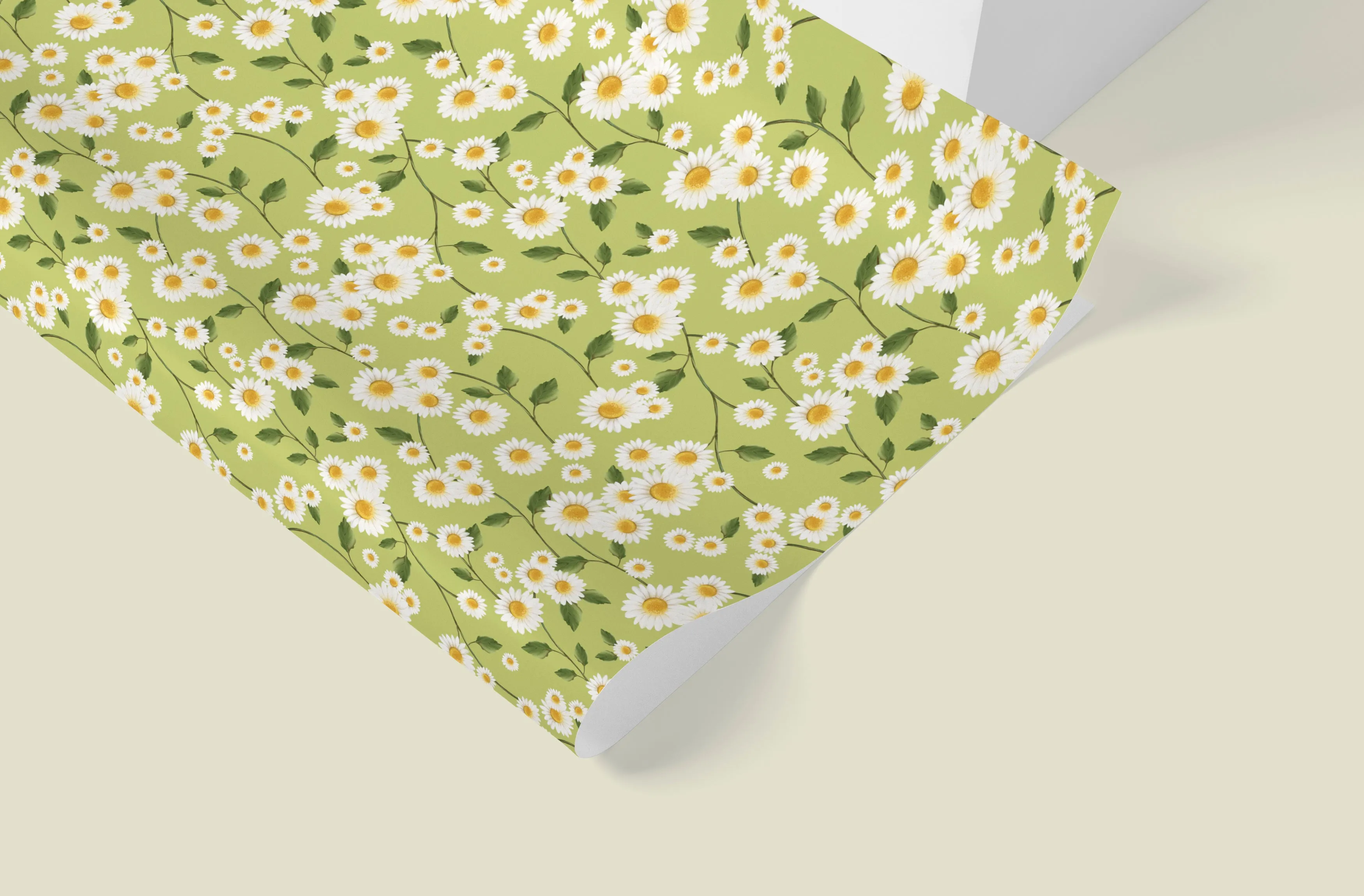 Daisy Flowers in Green Wrapping Paper - 5 Sheets
