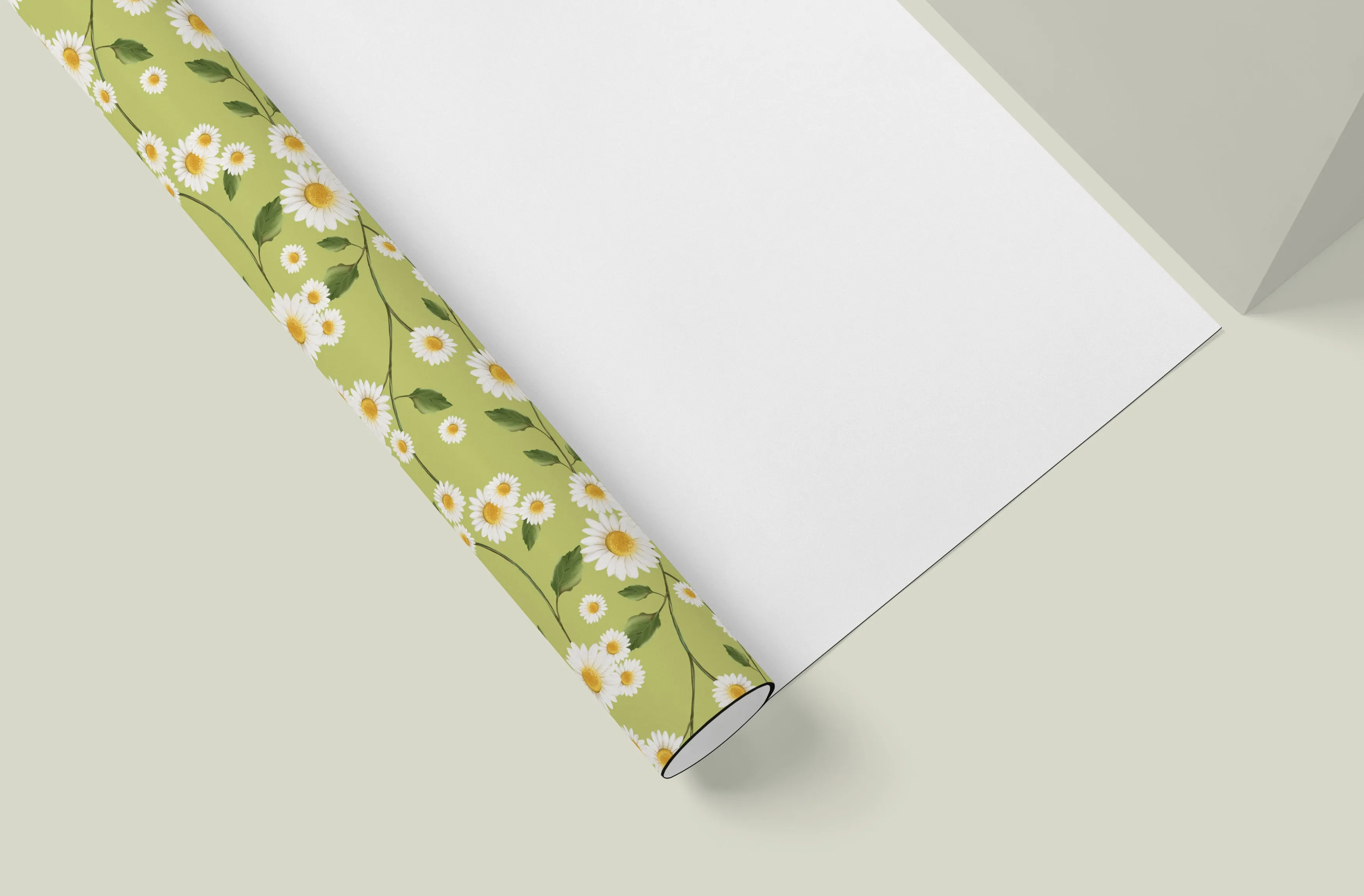 Daisy Flowers in Green Wrapping Paper - 5 Sheets