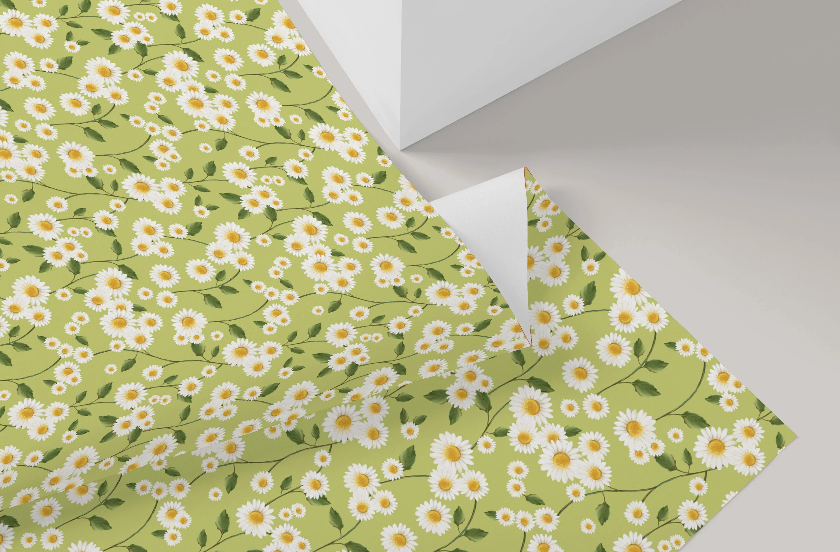 Daisy Flowers in Green Wrapping Paper - 5 Sheets