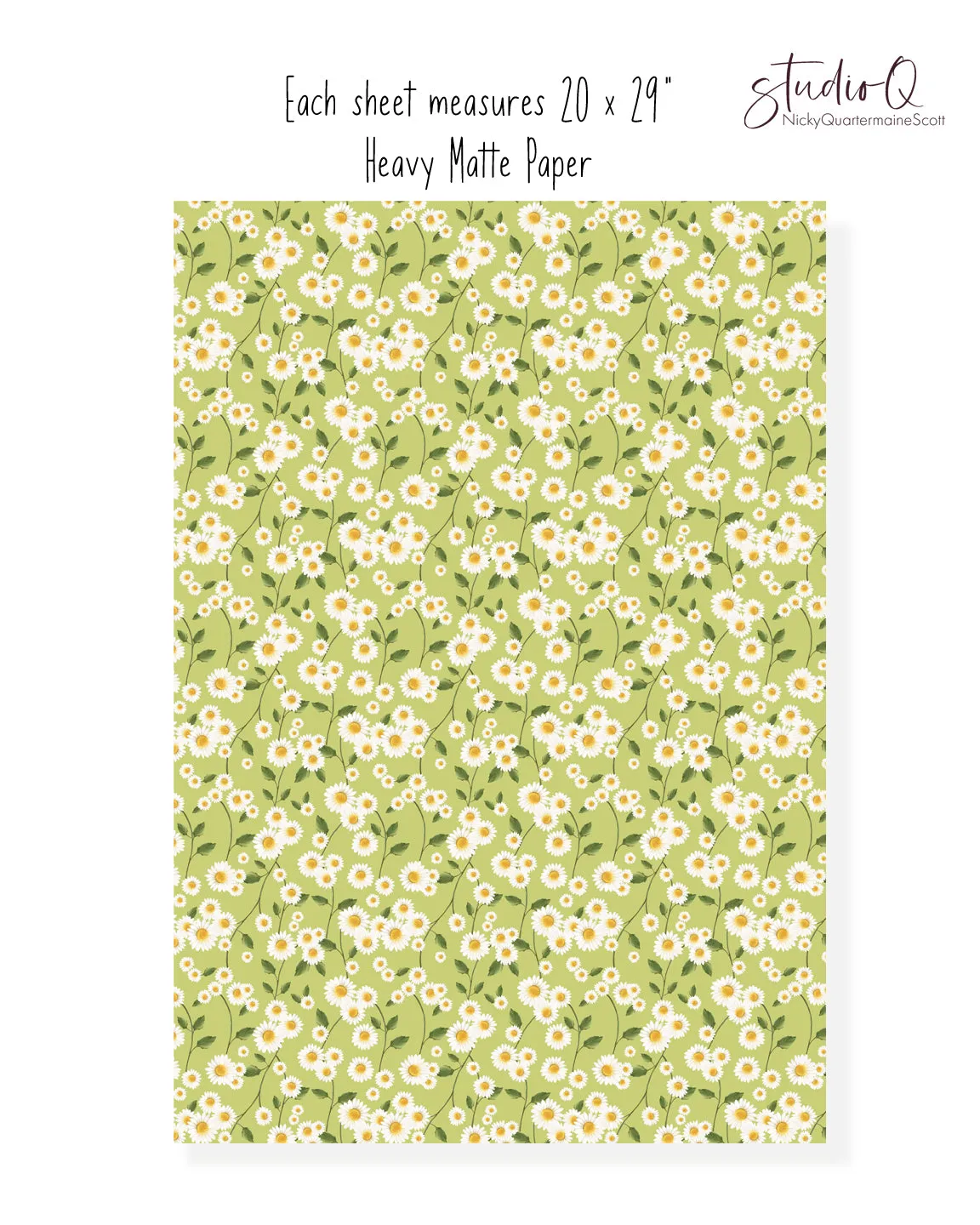 Daisy Flowers in Green Wrapping Paper - 5 Sheets