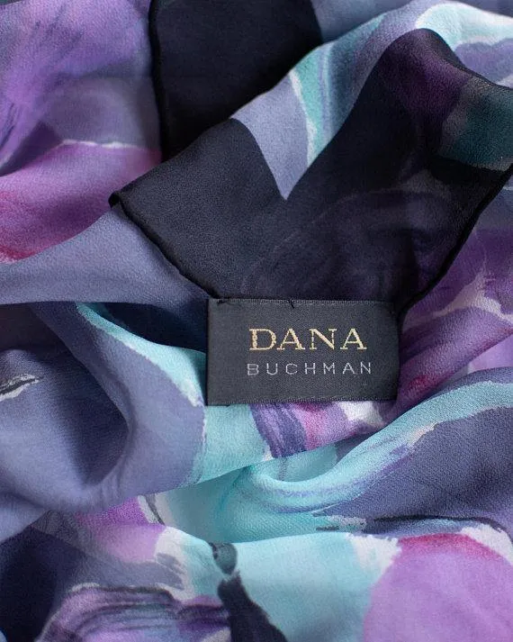 Dana Buchman Purple and Aqua Floral Scarf Iris Orchid
