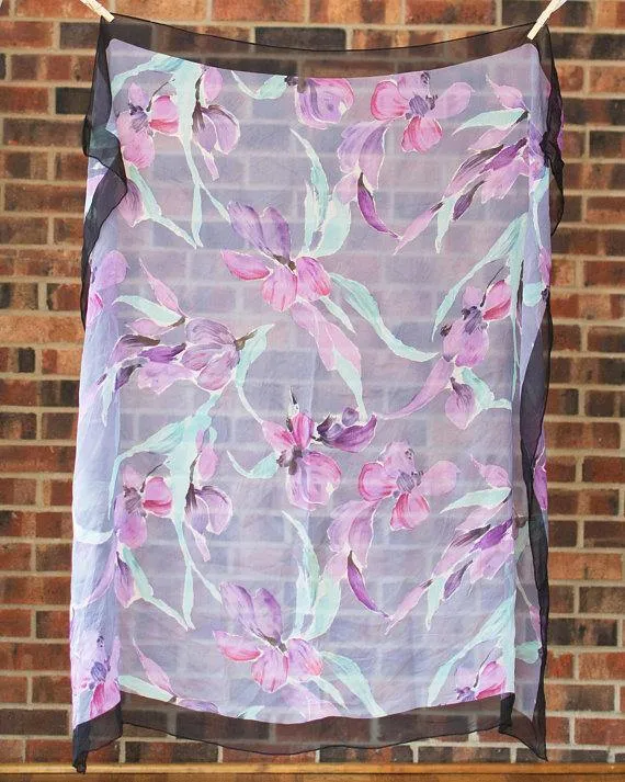 Dana Buchman Purple and Aqua Floral Scarf Iris Orchid