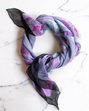 Dana Buchman Purple and Aqua Floral Scarf Iris Orchid