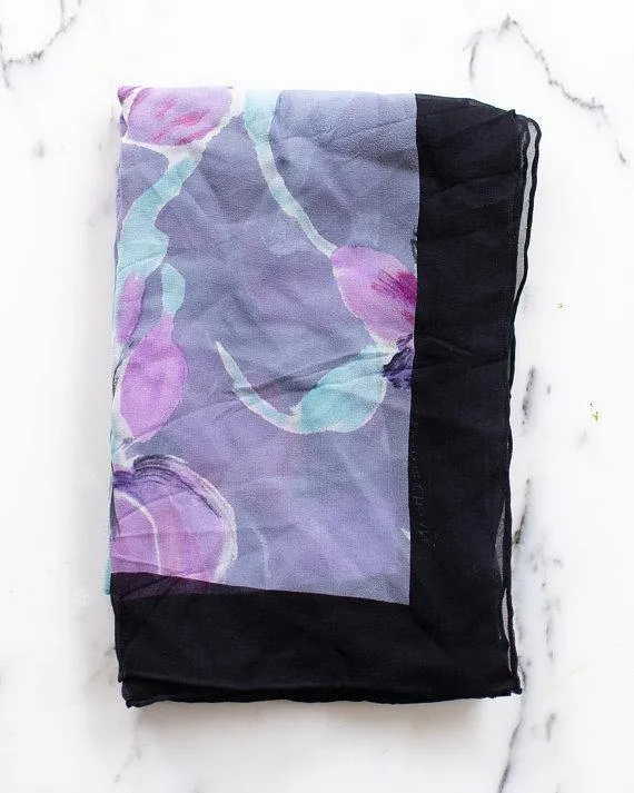 Dana Buchman Purple and Aqua Floral Scarf Iris Orchid