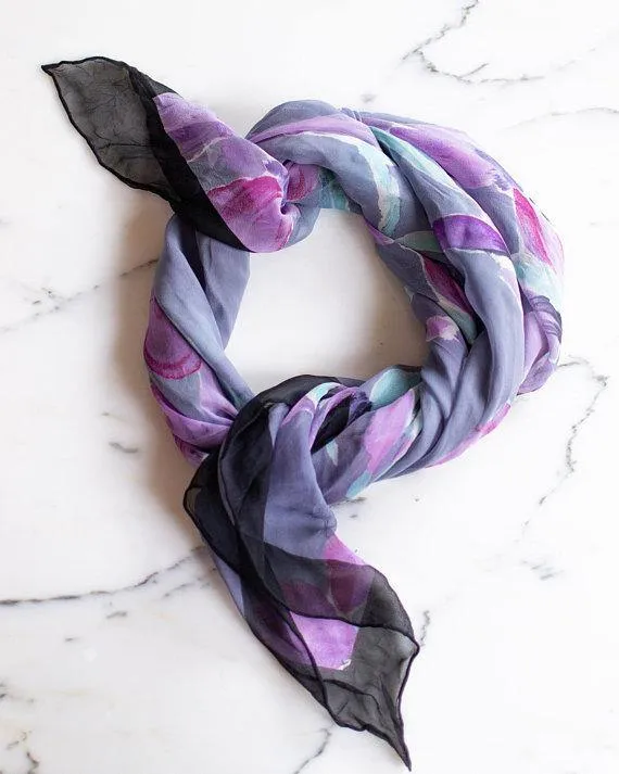 Dana Buchman Purple and Aqua Floral Scarf Iris Orchid