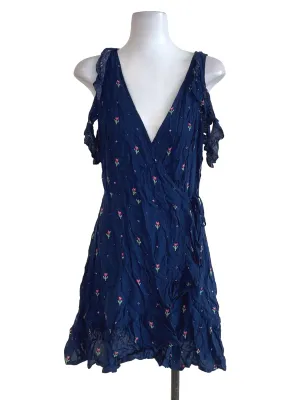 Dark Blue Floral Wrap Dress