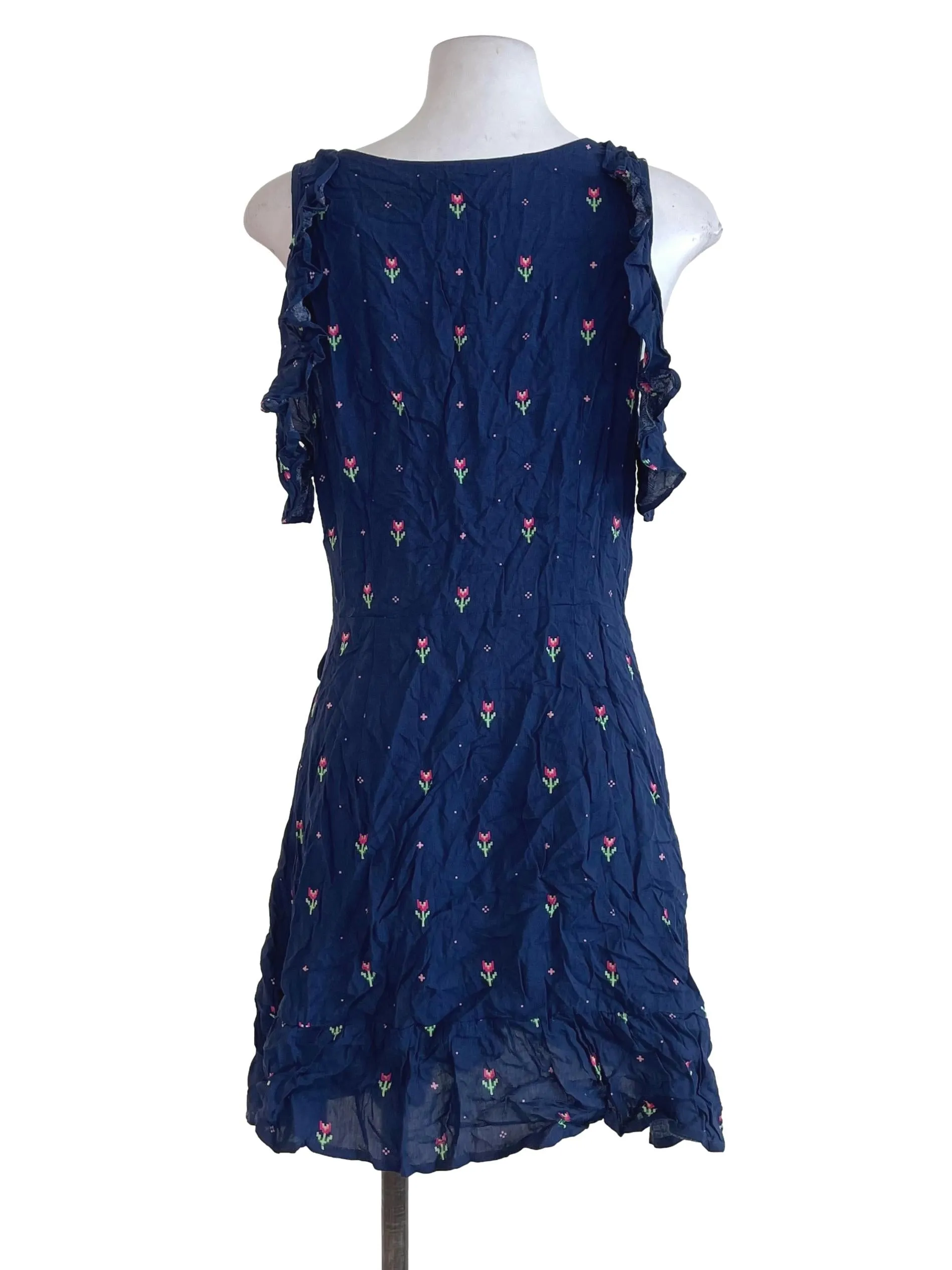 Dark Blue Floral Wrap Dress