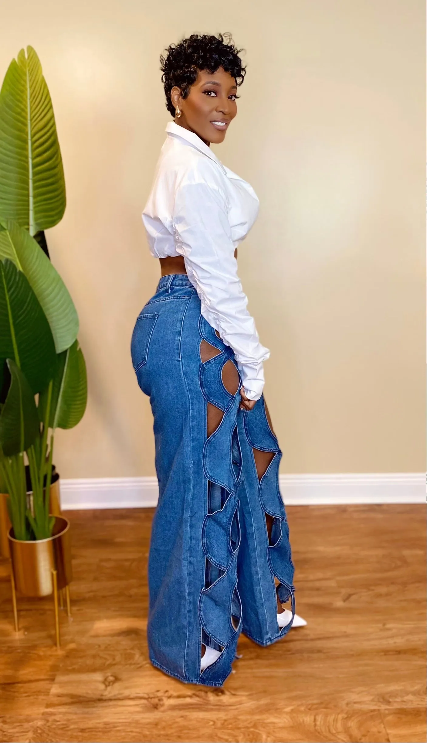 DENIM CUTOUT PANTS