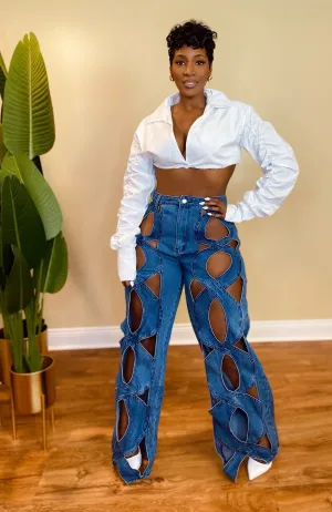 DENIM CUTOUT PANTS