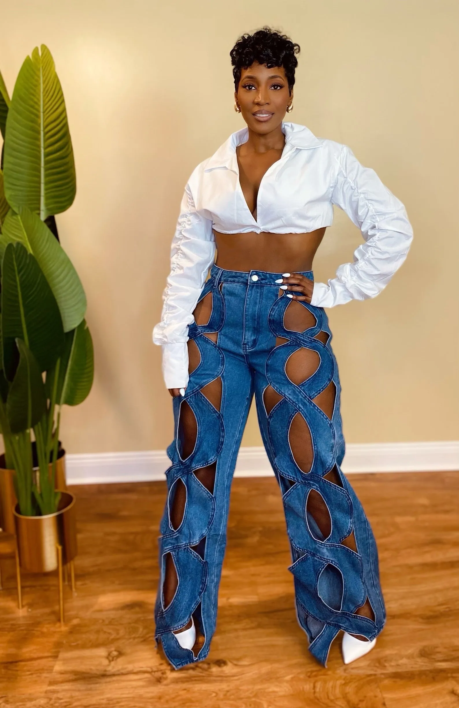 DENIM CUTOUT PANTS