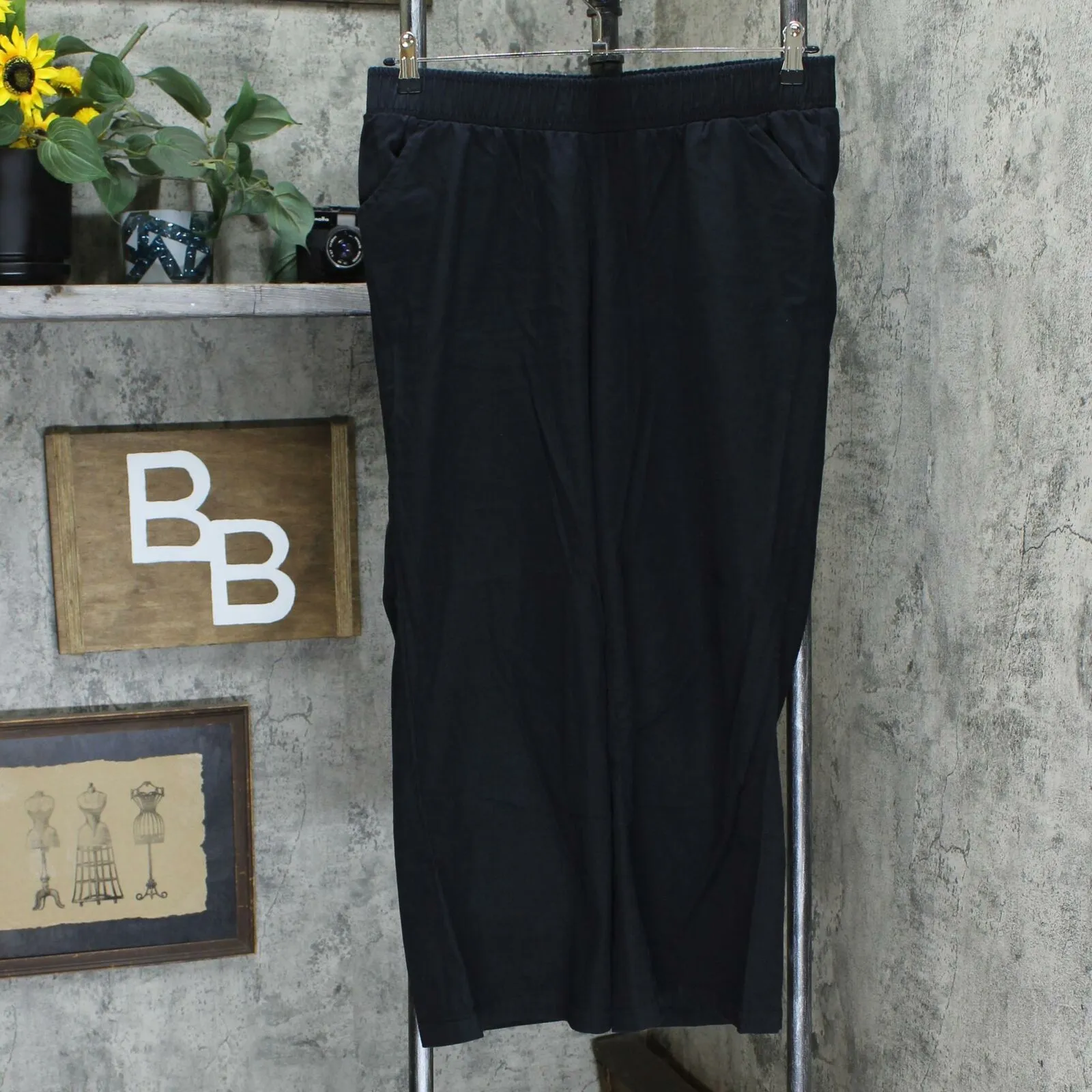 DG2 by Diane Gilman SoftCell Denim Wide Leg Pants Petite Large Black