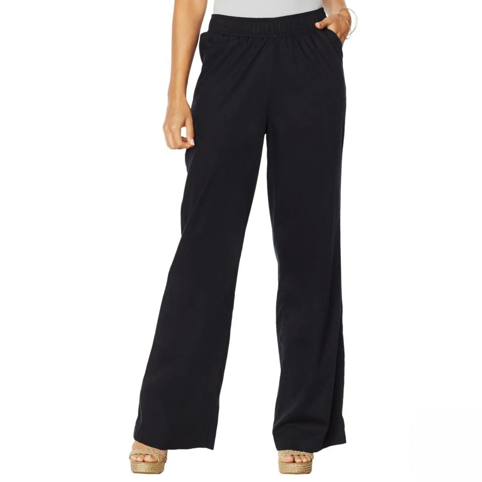 DG2 by Diane Gilman SoftCell Denim Wide Leg Pants Petite Large Black