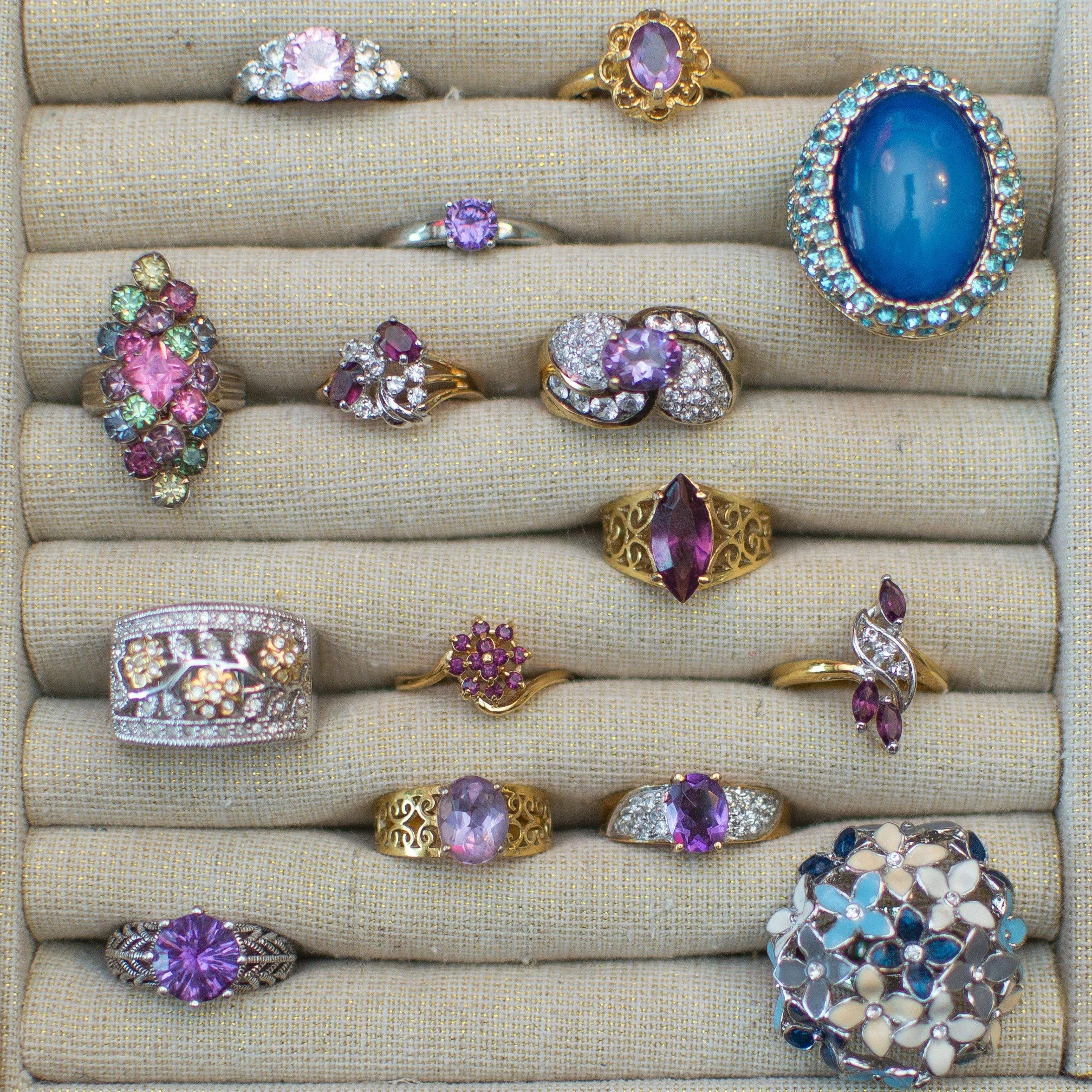 Diamonique CZ Floral Design Gold and Silver Wide Band Ring