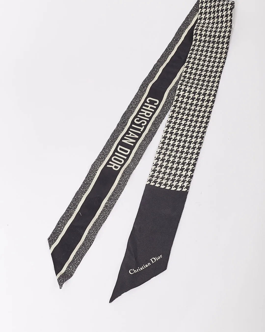 Dior Black Houndstooth & Logo Twilly Silk Scarf