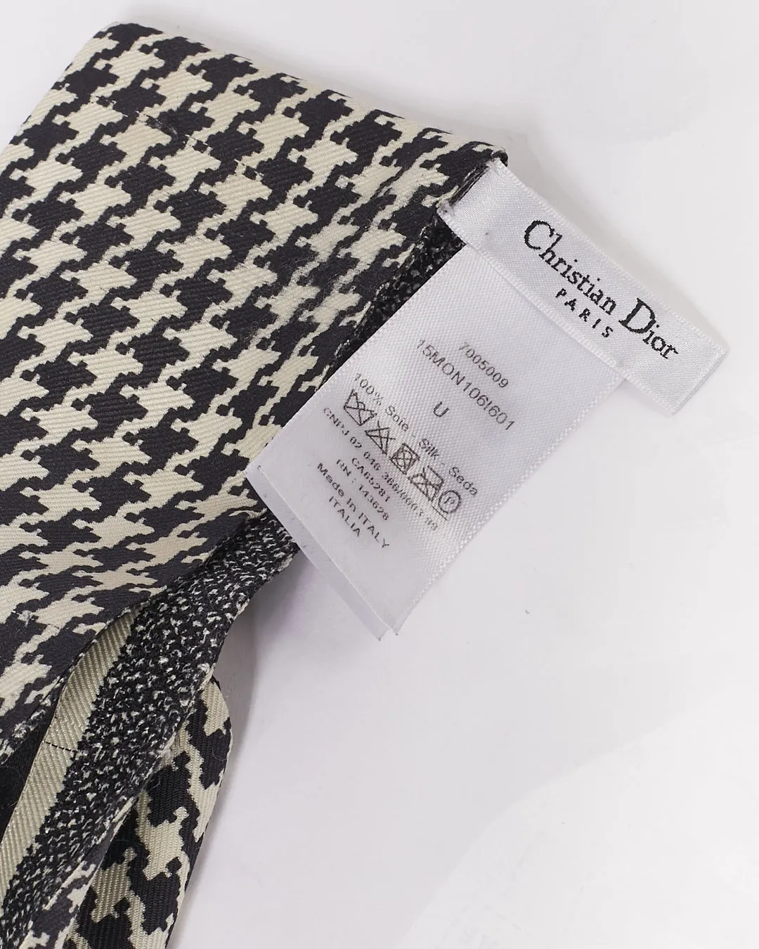 Dior Black Houndstooth & Logo Twilly Silk Scarf