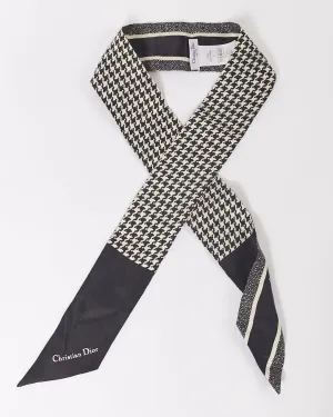 Dior Black Houndstooth & Logo Twilly Silk Scarf