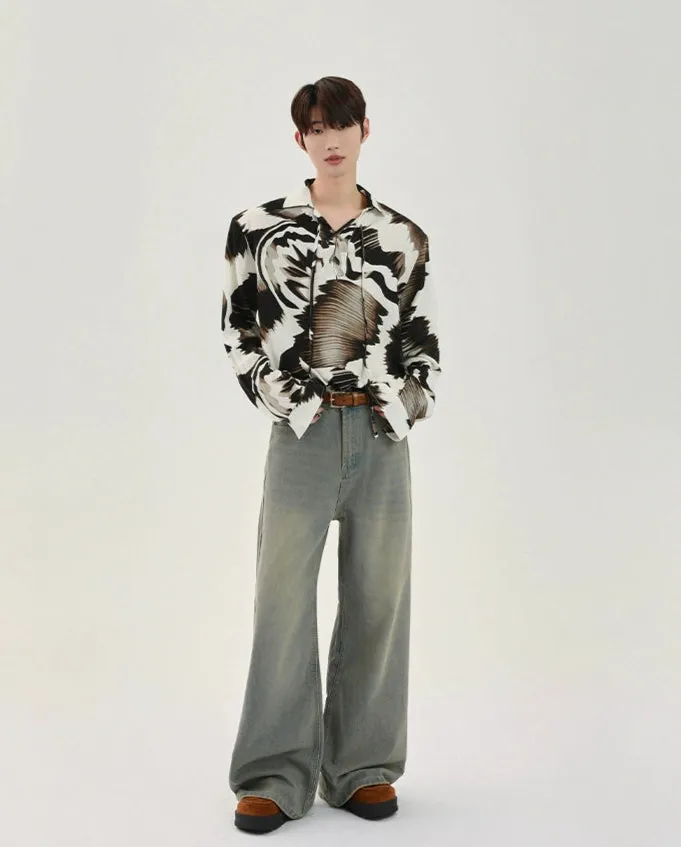 Distressed Wide-Leg Jeans