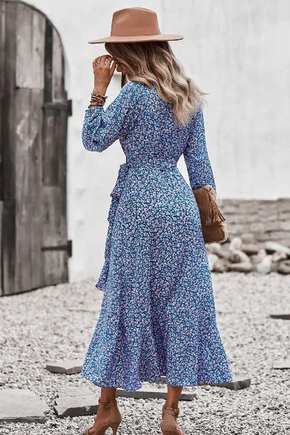 Ditsy Floral Surplice Wrap Maxi Dress