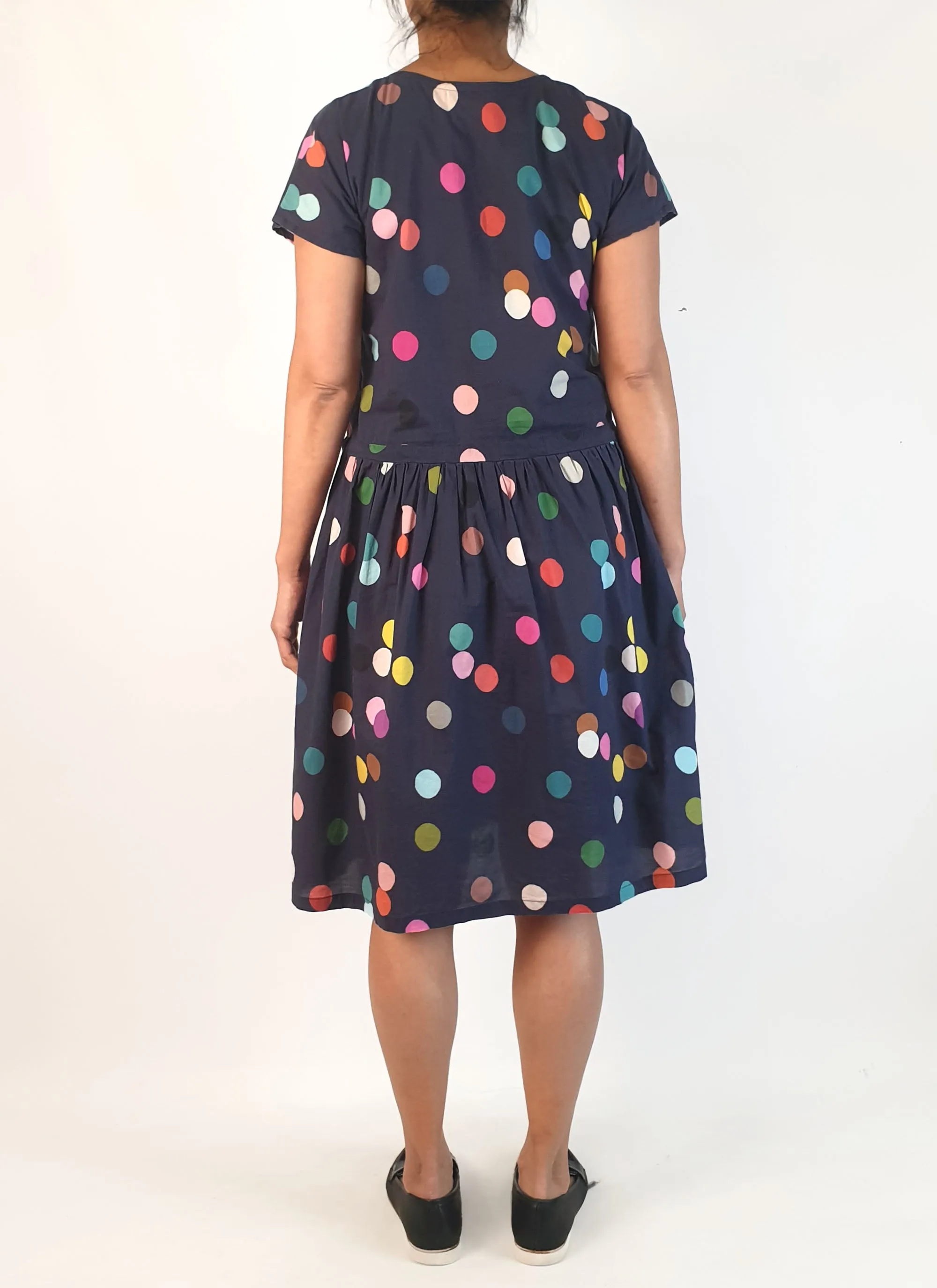 Doops navy polka dot print dress size S