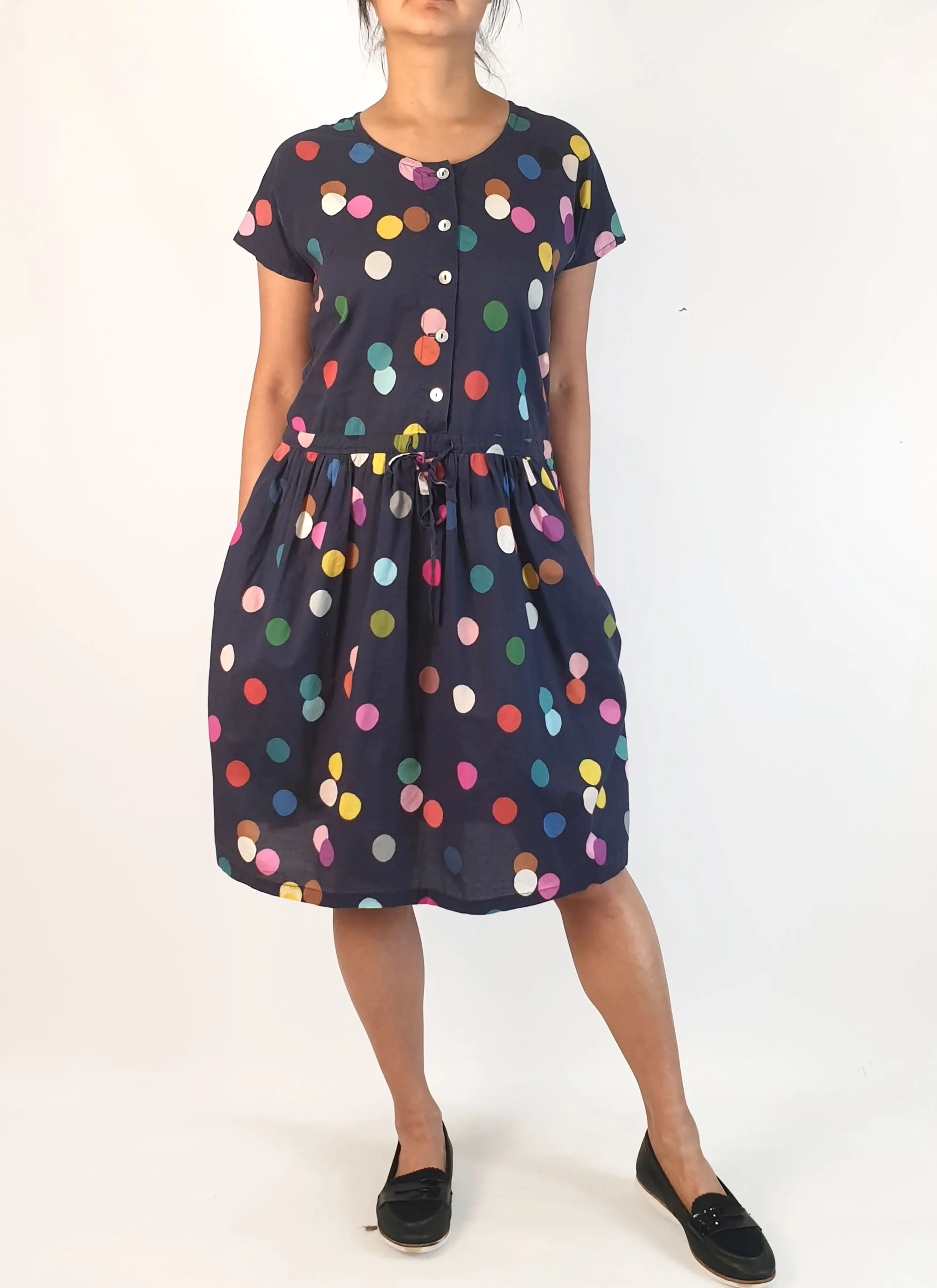 Doops navy polka dot print dress size S