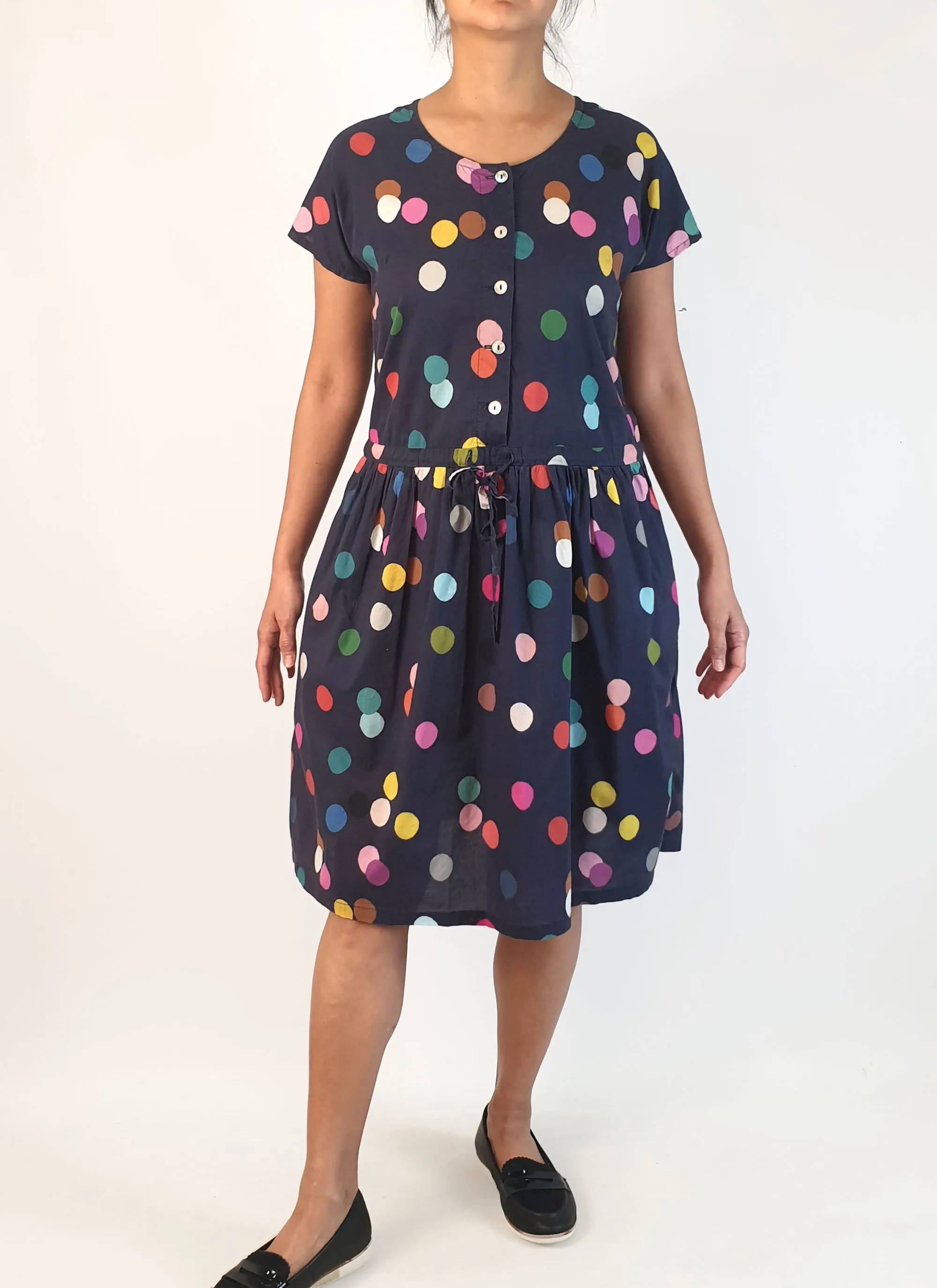 Doops navy polka dot print dress size S