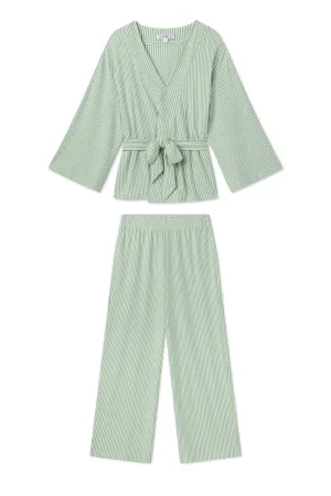 DreamModal Kimono Pajama Set in Clover Leaf Pencil Stripe