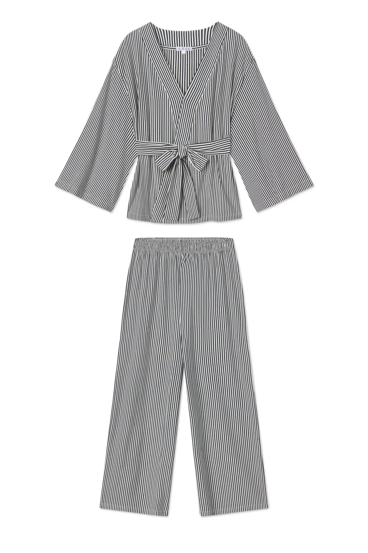 DreamModal Kimono Pajama Set in Deep Navy Pencil Stripe