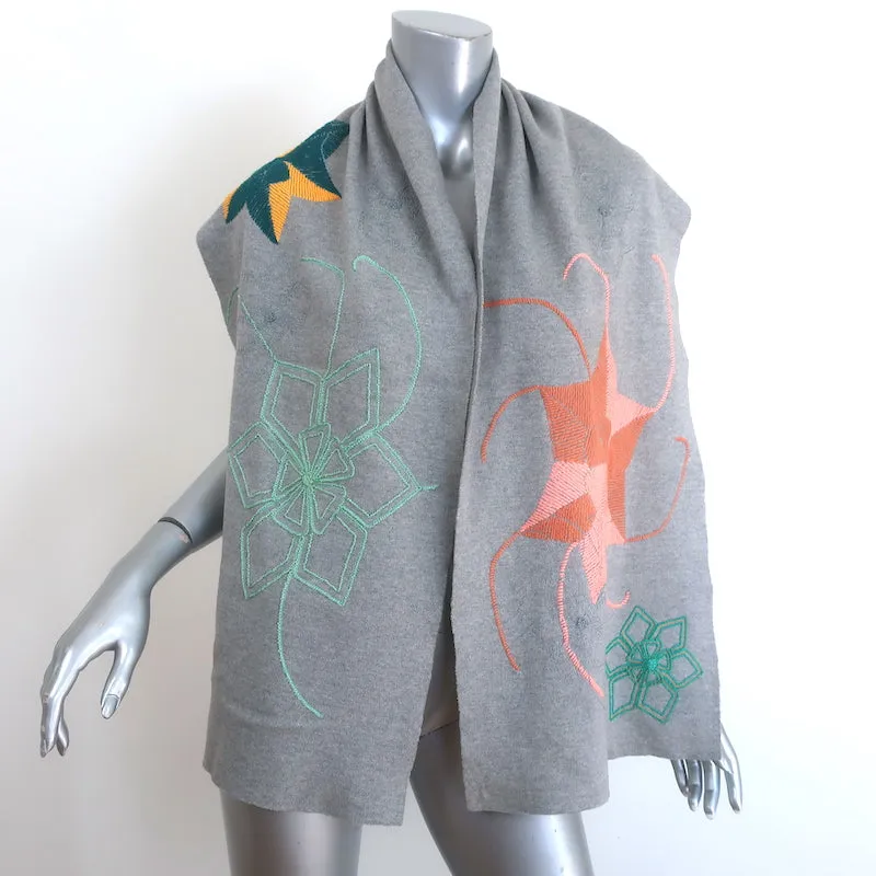 Dries Van Noten Floral-Embroidered Scarf Heather Gray Cotton