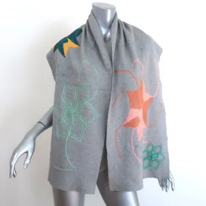 Dries Van Noten Floral-Embroidered Scarf Heather Gray Cotton