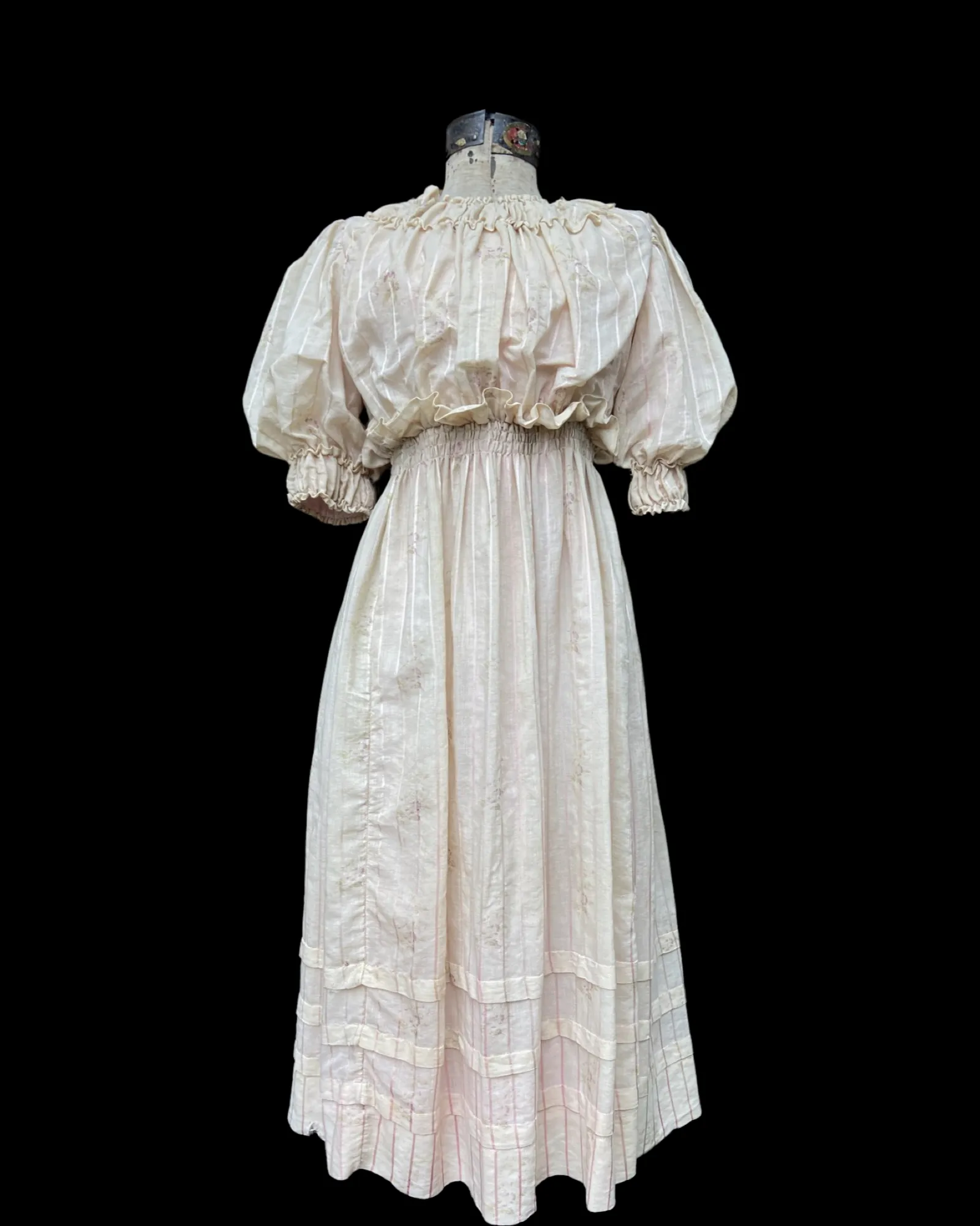 Edwardian Fine Printed Cotton Muslin Pouf Sleeve Dress