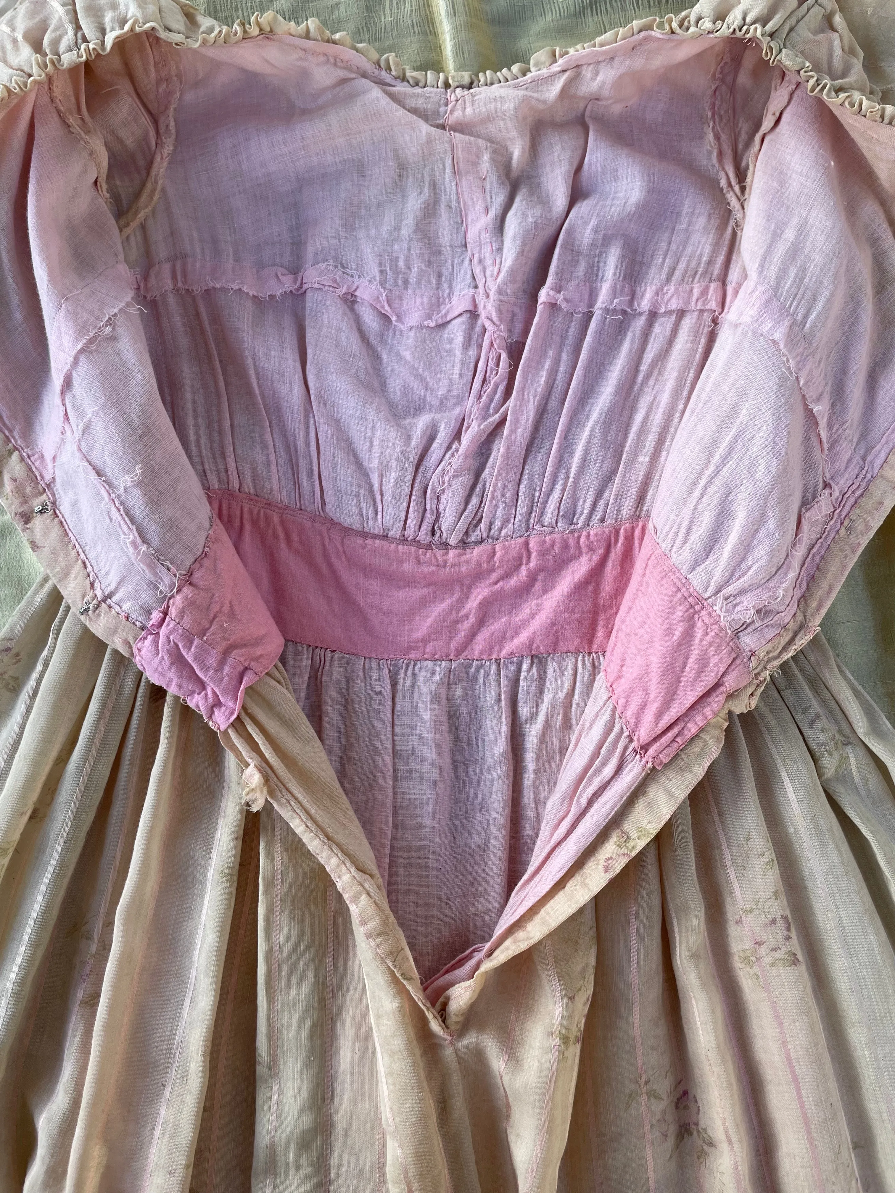 Edwardian Fine Printed Cotton Muslin Pouf Sleeve Dress