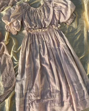 Edwardian Fine Printed Cotton Muslin Pouf Sleeve Dress