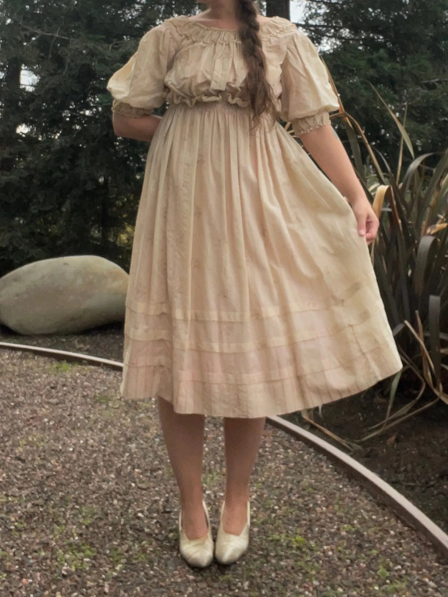 Edwardian Fine Printed Cotton Muslin Pouf Sleeve Dress