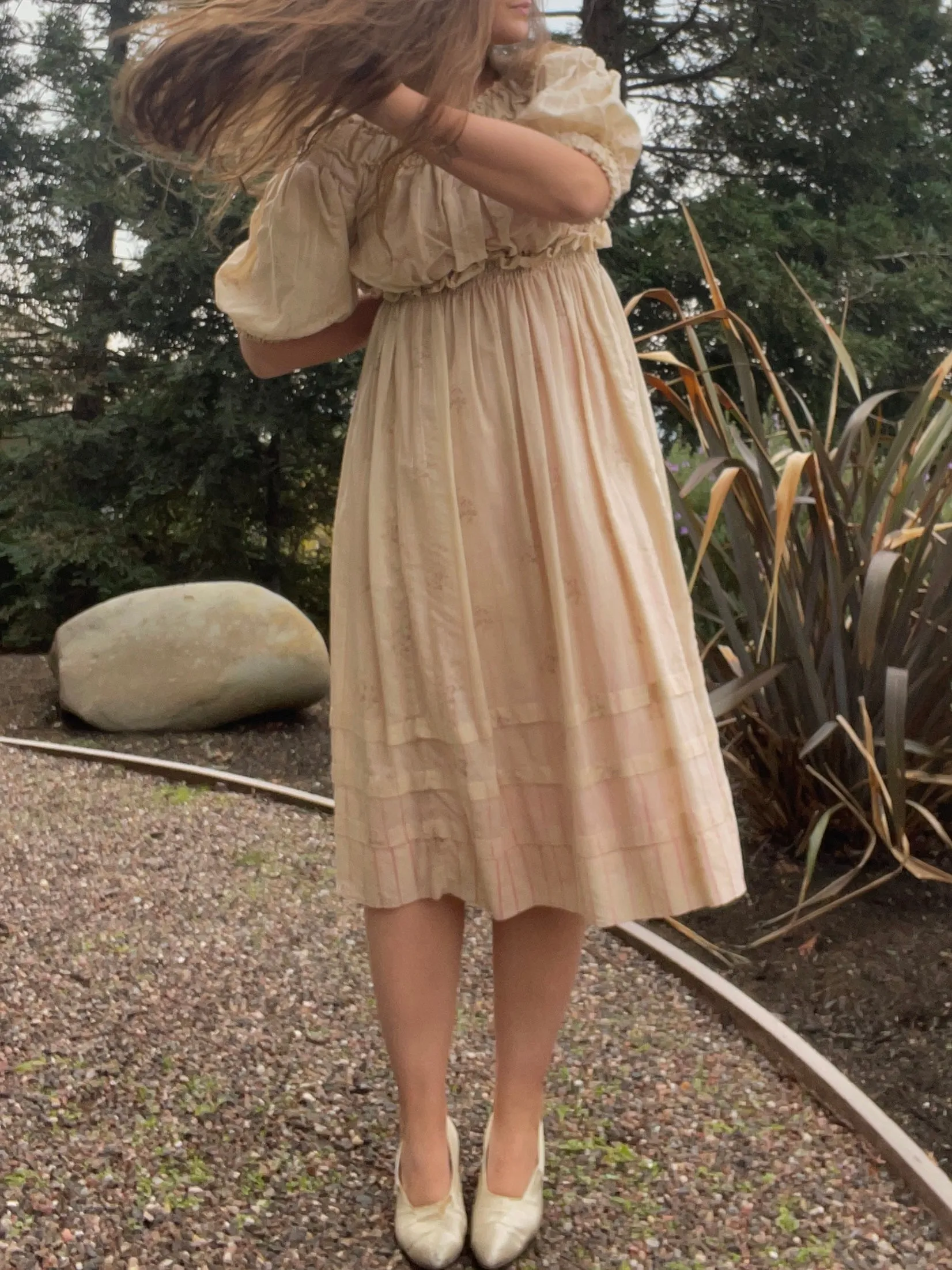 Edwardian Fine Printed Cotton Muslin Pouf Sleeve Dress