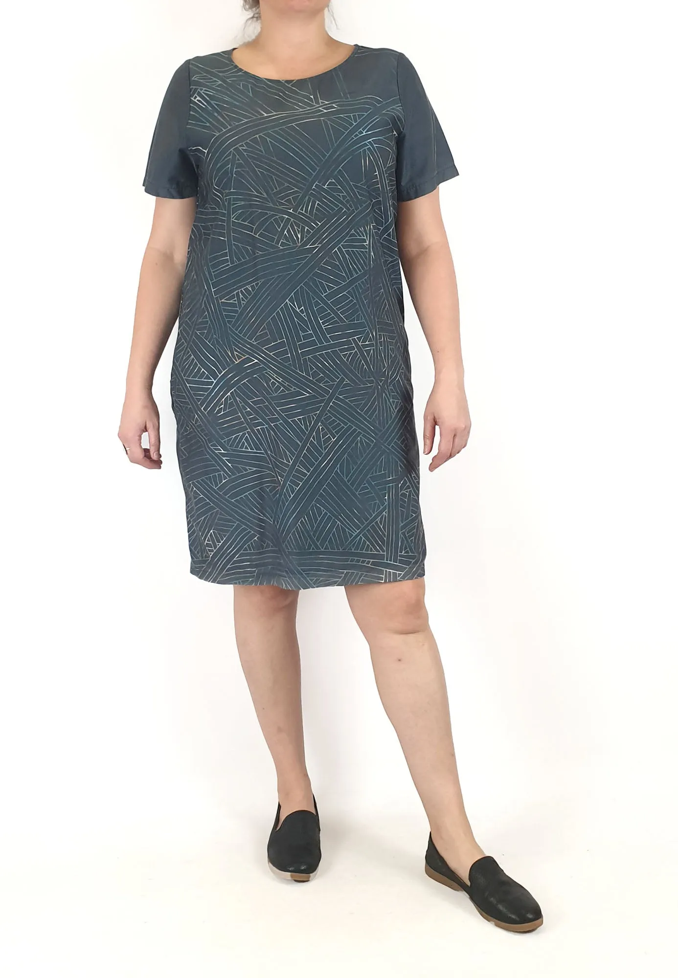 Elk grey blue dress with unique print size L